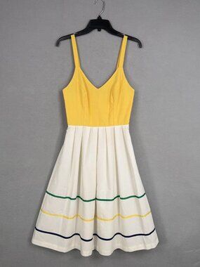 Act I New York Women's Yellow and White Striped Flared Dress